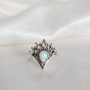 White Opal Sterling Silver Women Ring, Dainty Ring, Bohemian, Minimalist Ring,